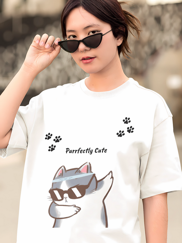 Woman's Premium Oversized | White | Purrfectly Cute