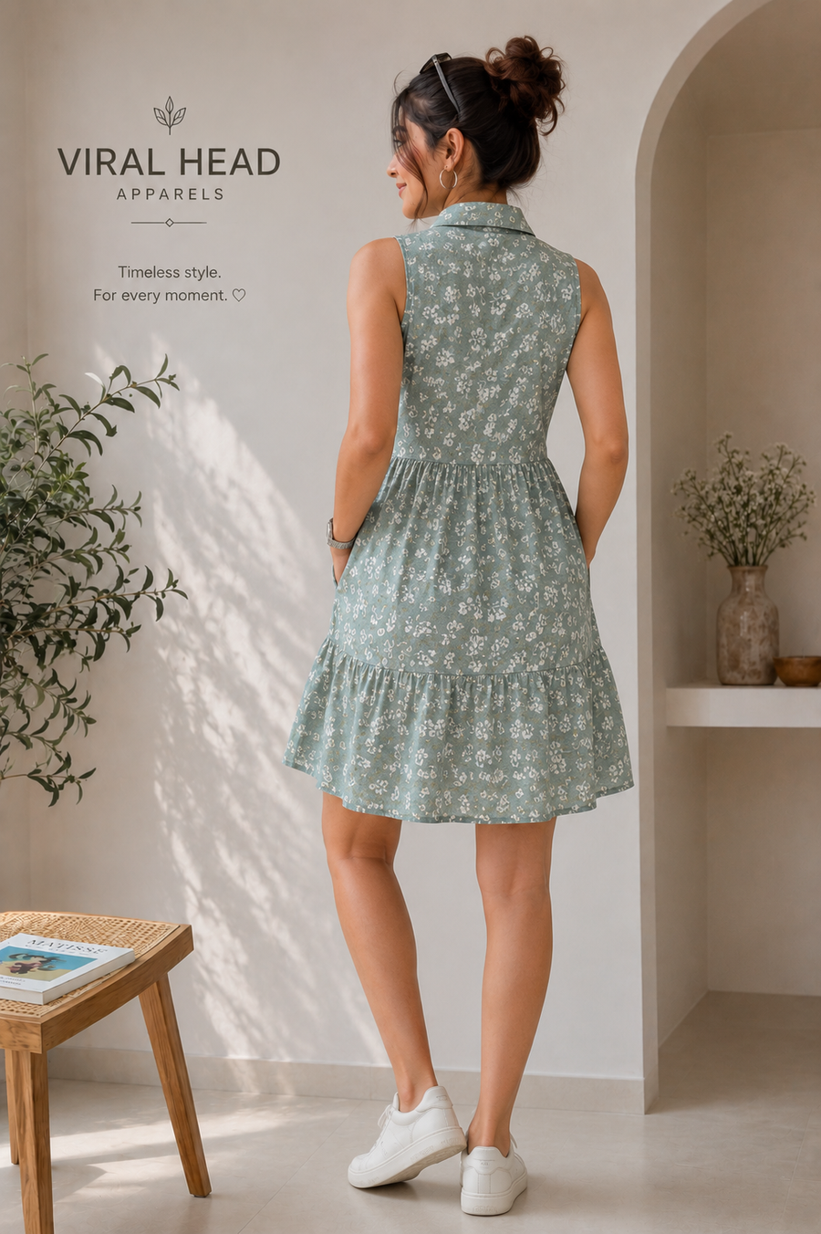 Sage Bloom Cotton Tiered Dress