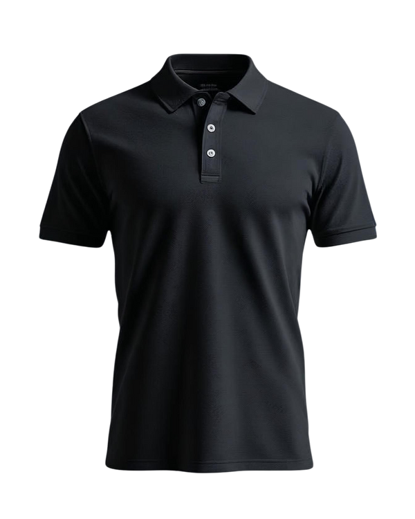 Black polo shirt on a white background