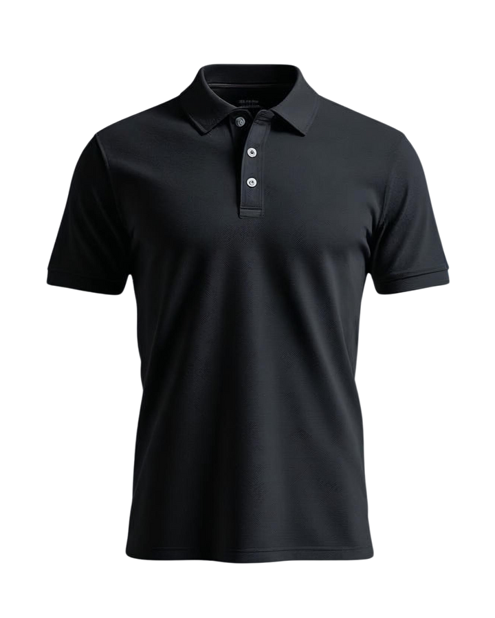 Black polo shirt on a white background