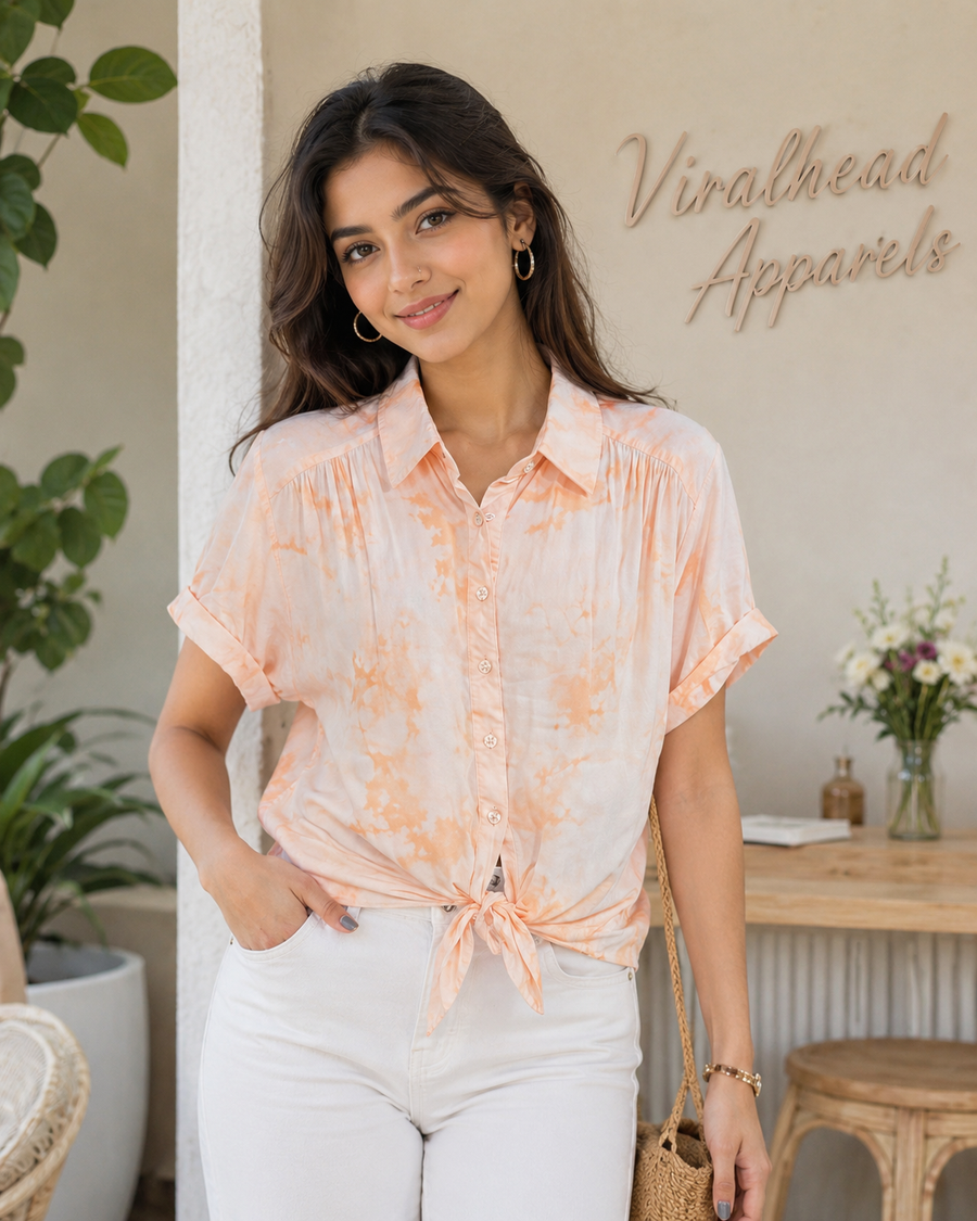 Peach Haze Front-Knot Crop Shirt