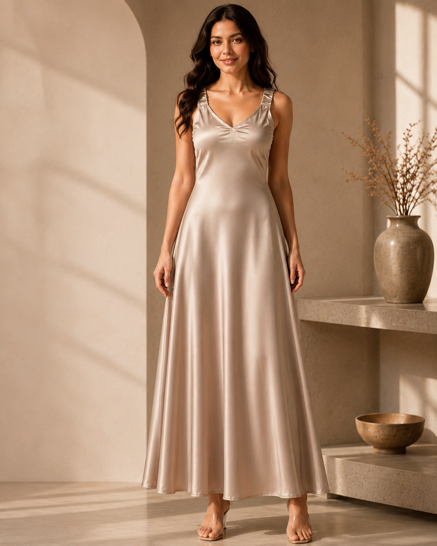 Luna Pearl Satin Maxi Dress