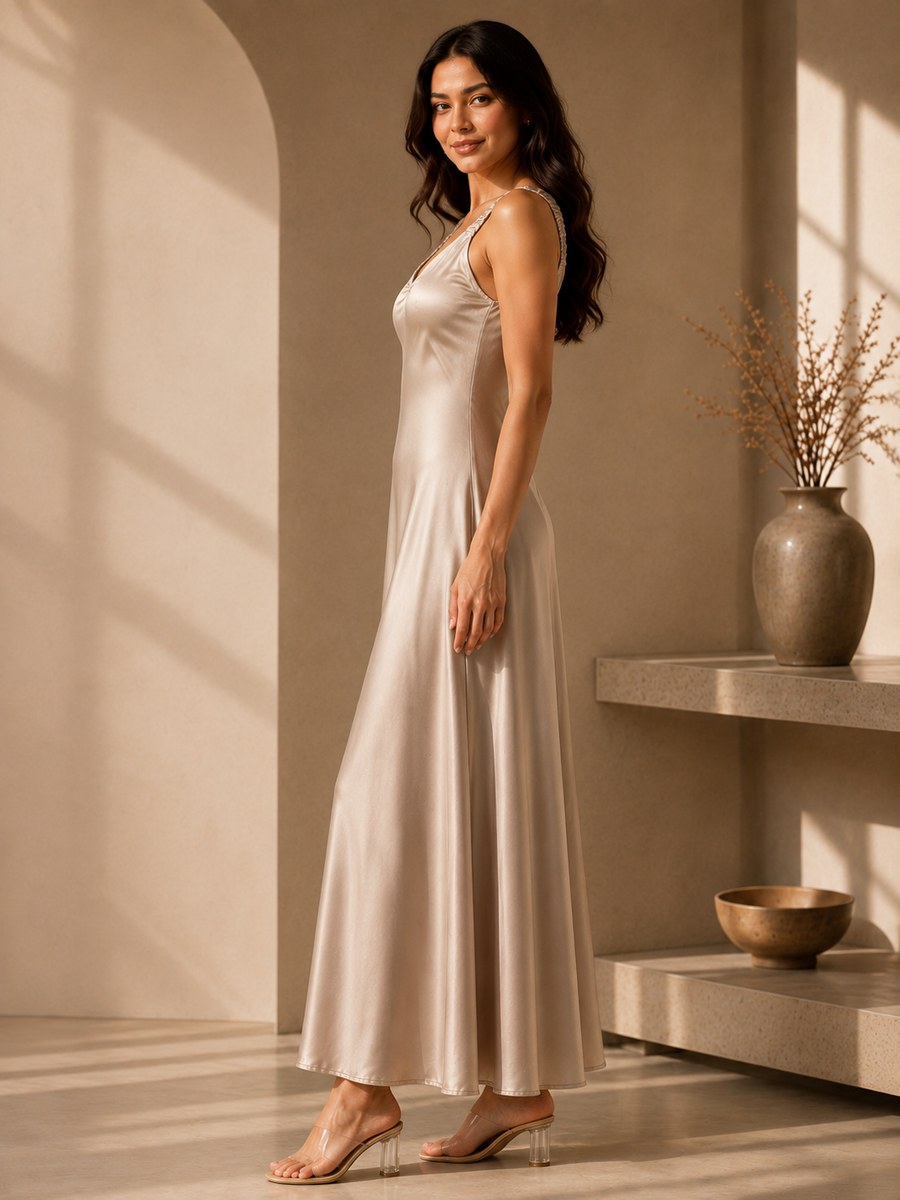 Luna Pearl Satin Maxi Dress