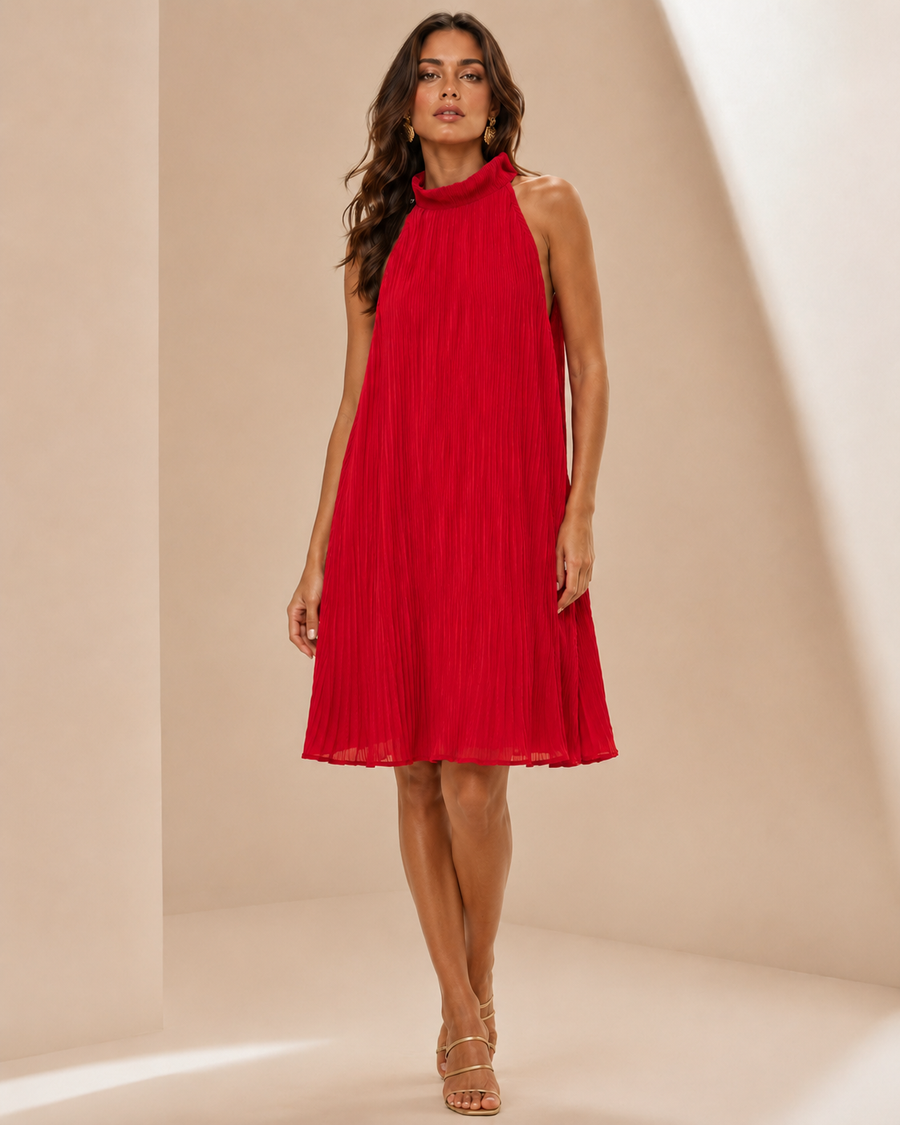 Scarlet Muse Pleated Halter Midi Dress