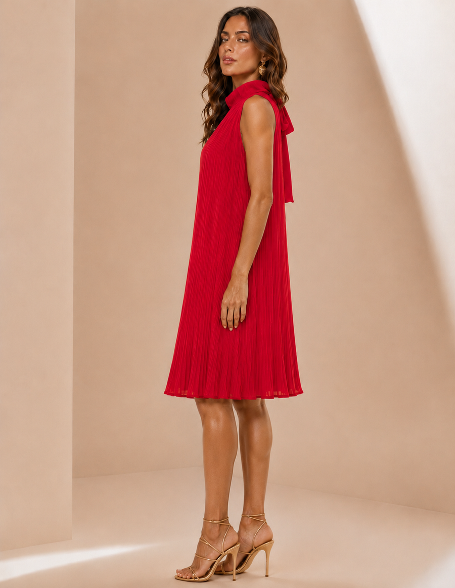 Scarlet Muse Pleated Halter Midi Dress