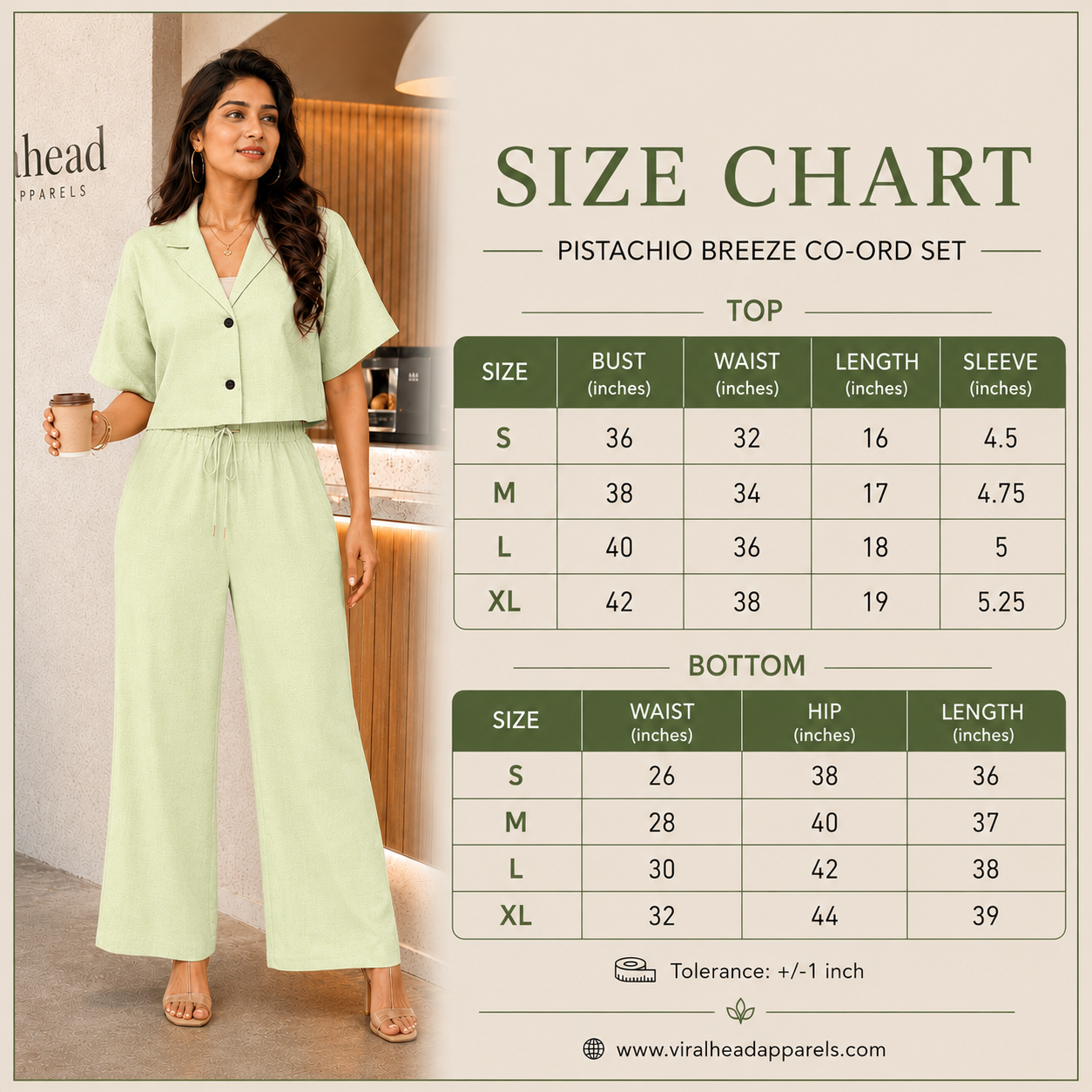 Pistachio Breeze Co-ord Set size chart
