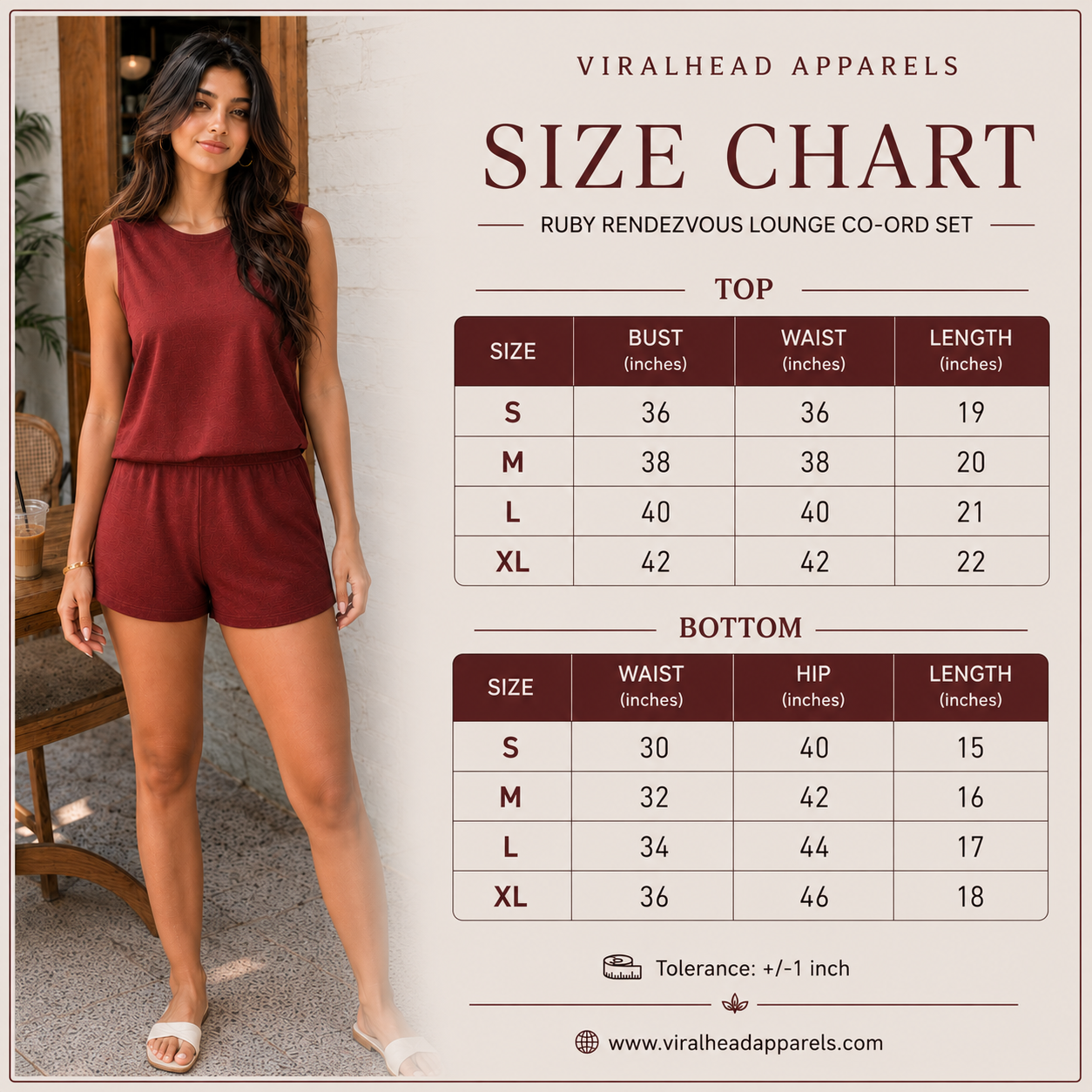 Ruby Rendezvous Lounge Co-ord Set size chart