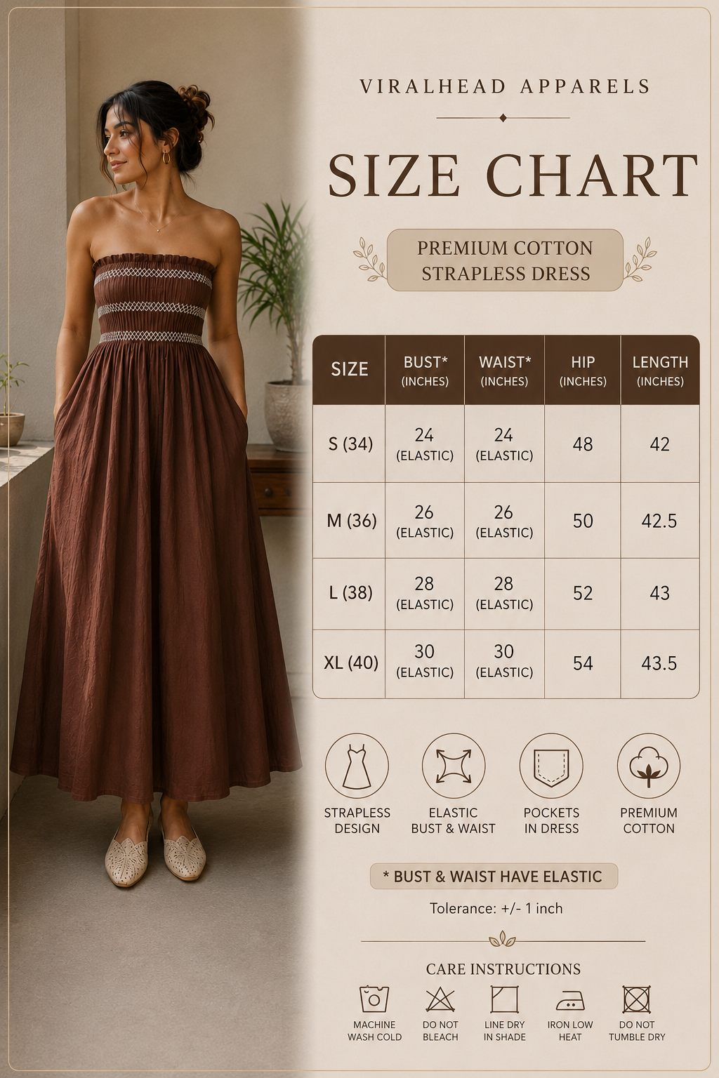 Cocoa Muse Smocked Maxi Dress size chart
