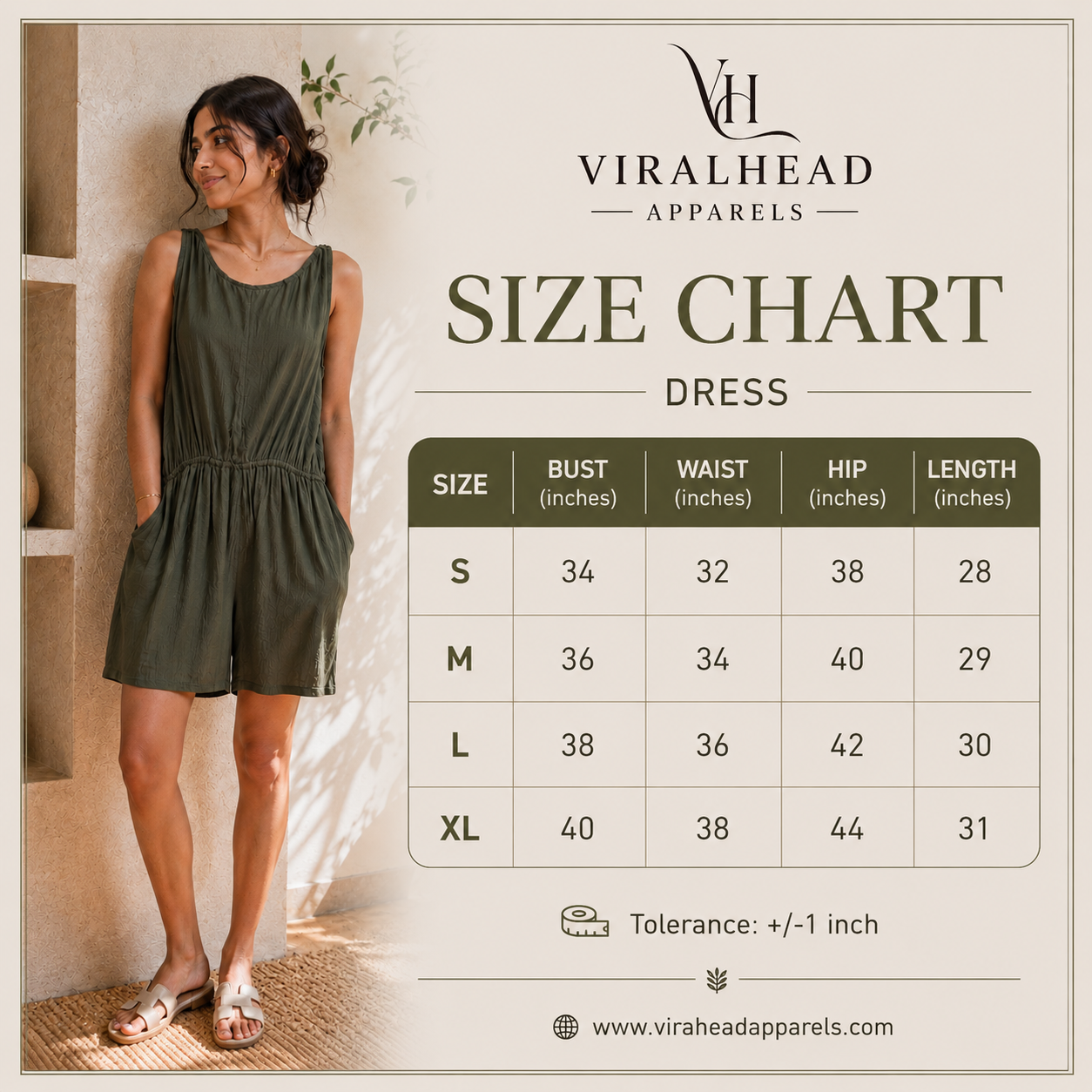 Matcha Mood Romper size chart - Viralhead Apparels