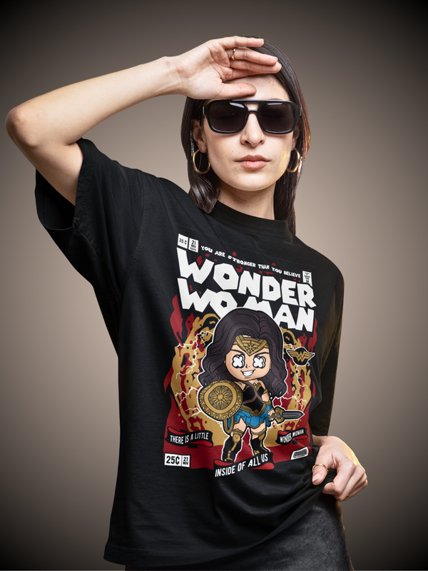 Woman's Premium Oversized | Black | Wonder Woman T-Shirt